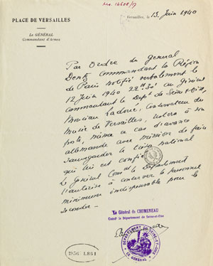 Lettre du général de Chomereau au conservateur Pierre Ladoué