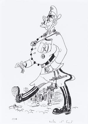 Caricature d’un soldat allemand, réalisée par un résistant versaillais