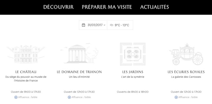 Capture du menu de la page d'accueil
