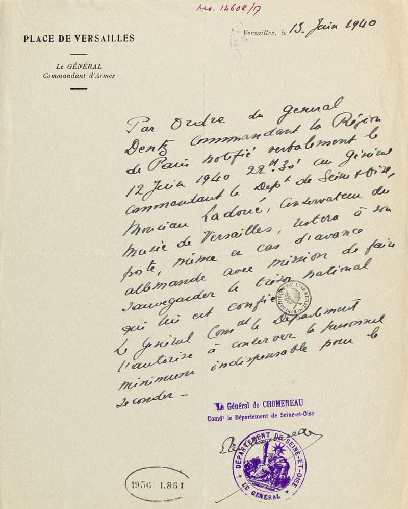 Lettre du général de Chomereau au conservateur Pierre Ladoué